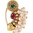 Vighnaharta Gold Plated with Pearl Alloy and Artificial stone Non Piercing Maharashtrian Nath Nathiya./ Nose Pin valentine day gift valentineday gift for her gift for him gift for women gift for women {VFJ1183NTH-Press }