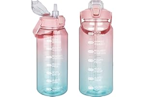 DEARRAY 2l Tritan Sport Gourde avec Paille et Marqueur de Temps de Motivation 2 litres grand Bouteille eau pour Basketball, Fitness, Gym, Randonnée, Voyage