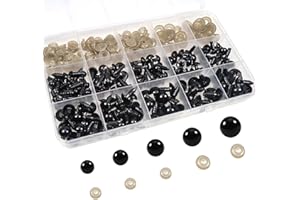 TOAOB THE ONE AND ONLY BABY TOAOB 150 Pezzi Occhi di Sicurezza per Amigurumis Neri Occhietti in Plastica con Rondelle 6mm a 12mm per Lavoretti Bambole Pupazzi Fai da Te