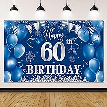 Decoration Blue 60th Birthday Decoración Cumpleaños 60 Años Azul - Banderines, Globos, Pancarta, Todo En Uno Combo Decorativo 60 Años