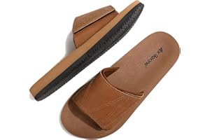 ARRIGO BELLO Sliders Mens Leather Comfortable Slippers Summer Adjust Open Toe Sandals Beach Pool Flip Flops for Outdoor Indoor Size 7-11 UK