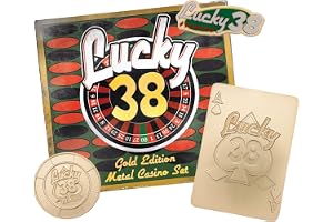 FaNaTtik Fallout: New Vegas Lucky 38 guldfärgat kasinoset – begränsad upplaga samlarobjekt (stiftmärke, pokerchip och metallspelkort), officiellt licensierat, numrerad displaybox