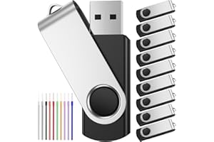 FEBNISCTE USB Memory Stick 2GB Pack of 10 Bulk Flash Drives Black Swivel Bulk Pendrive USB 2.0 Data Sticks 2 GB Portable Value Pen Drive Gift for Family Storage Video Music Files Image with Ropes