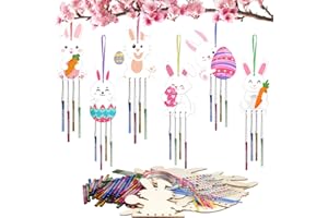HONMOK 12 Stück Ostern Hasen Windspiele Bastelset Kinder Osterhase Windspiele Basteln DIY Kaninchen Klangspiele Handwerk zum Bemalen für Osterdeko Frühling Mädchen Junge Geschenk
