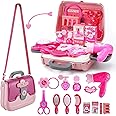 Koolbitz 24PCs Makeup Toy Set for Kids with Fashion Handbag – Beauty Kit Playset with Hairdryer, Comb, Hair Styling Tools, Cosmetic Bag Case Educational Pretend Role Play Game Accessories Toy