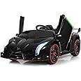 COSTWAY 12V Electric Ride on Car, 2-Seater Licensed Lamborghini Racing Cars with Remote Control, Swing Mode, LED Lights, Horn, USB/MP3/TF, 4 Suspension Wheels Vehicle for Kids (Black)