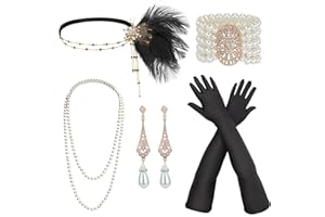 DRESHOW 1920s Accesorios Set Años 20 Fiesta Disfraz Gran Gatsby Diadema Collar Guantes Pendientes para Mujeres