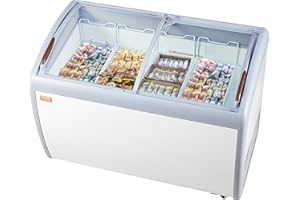 VEVOR Vetrina per Gelato Commerciale 362 L Congelatore Mobile con Piano in Vetro, Armadietto per Gelato per Ristorante, 4 Cestelli Metallici, 2 Porte Scorrevoli in Vetro, Ruote con Bloccaggio, Bianco