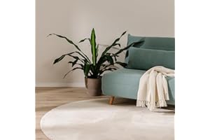 benuta Basic Tappeto salotto Furry - Beige Rotondo 120 cm - Soffice salotto - Retro antiscivolo - Lavabile - Compatibile con riscaldamento pavimento