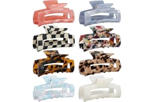 CAKKVDE Rectangular Medium Acrylic Cute Butterfly Thick Hair Claw Clips 8 Pack 8 cm x 4 cm/3.15 inch x 1.57 inch, Tortoise Shell Non-Slip Strong Grip Hold for Women and Girls