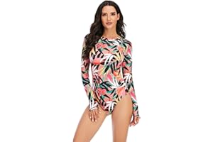 BEACHKINI Costume da Bagno a Maniche Lunghe con Zip da Donna Costume Intero da Bagno Ricreativo Rash Guards