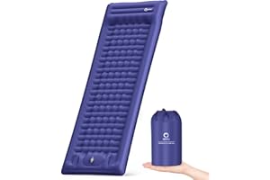 QPAU Camping Sleeping Pad, Camping Mat, Enhanced Support for Healthy Comfort Sleep, with Built-in Foot Pump, 4.7 Inch Durable Sleeping Mattress for Camping, Hiking, Backpacking and Home (Navy Blue)