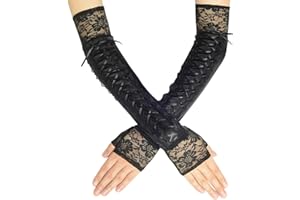 BABEYOND Coucoland Steampunk Lace Up Fingerless Gloves - Adjustable Long Evening Party Gloves