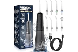 VIMMK Jet Dentaire Hydropulseur et Irrigateurs Oral avec 5 Modes de Pression d'eau et 8 Embouts Remplaçables, Rechargeable et Étanche IPX7, Réservoir 300ML (Noir)