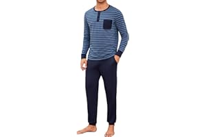 Leversic Pyjama Hommes Hiver Coton Vêtements de Nuit à Manches Longues Pyjama Homme Long Deux Pièces Confortable Doux S-3XL