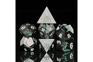 HNCCESG D&D - Juego de dados poliédricos de dragón de metal con caja de regalo de dragón para juegos Dungeons and Dragons TTRPG (negro con dragón verde brillante)