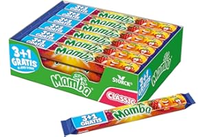 ‎MAMBA Mamba – 24 x 3(+1)er Stange – Leckere Kaubonbons mit Fruchtgeschmack in vier verschiedenen Sorten – Süßigkeiten Mix