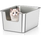Stainless Steel Cat Litter Box with High Edges | Metal Cat Litter Box with Low Entry, Litter Box for Small Cats and Kittens,