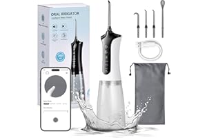 OGVDOE Wireless Oral Irrigator, Electric Tooth Cleaner, 4 Modes & 4 Nozzles, App Control Strength 350 ml Water Flosser Tank Oral Irrigator, IPX7 Waterproof Oral Irrigator, Test Winner (White)