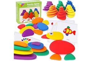 GiddyGlow Puzzles Jigsaw for Boy Girl Age 3: Montessori Toys for 3 4 5 Year Old Kids Toddlers Preschool Learning Toys Gift for Boy Age 3-6 Imitation Pebble Stacking Education Toy