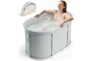 LISCHWERT Vasca da bagno pieghevole per doccia, vasca da bagno indipendente per bagno caldo e gelato, vasca da bagno portatile per adulti (ovale)