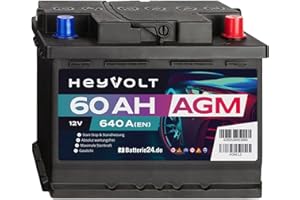 ‎BATTERIE24.DE HeyVolt AGM Autobatterie 12V 60Ah 640A/EN Starterbatterie, Start-Stop & Standheizung geeignet, absolut wartungsfrei