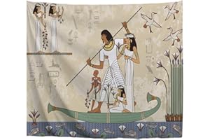 A.Monamour Tapisseries Égypte Ancienne Bannière Hiéroglyphe Égyptien Et Symbole Anubis Égypte Ancienne Scène De Bateau Peintures Murales Tableau En Polyester Imprimé Tenture Murale Tapisserie Rideau