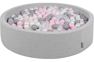 KiddyMoon Piscina De Bolas 120X30cm/200 Bolas Redondo Grande para Ninos,Hecha En La UE, Gris Claro:Perla/Gris/Transparente/Rosa Claro