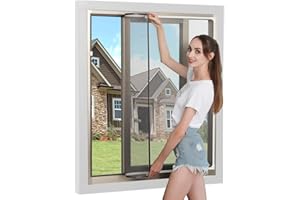 JOOFAN Adjustable DIY Insect Screen Magnetic Window 190x130cm(75"x51"), Magnetic Frame for Fly Screen, Windows, Mosquito Screen, Washable, Black Net, No Punching Required