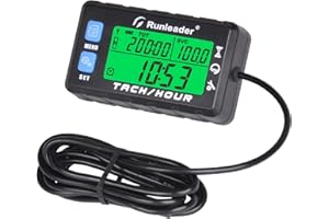 Runleader Horas de mantenimiento digital Tacómetro, reloj y pantalla de retroiluminación, batería reemplazable para tractor de jardín, compresor, soplador de hojas, jetski, ATV, motor(058B, BU)