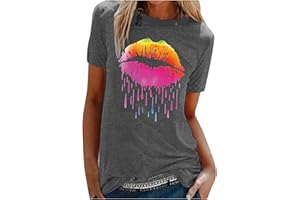 TIMEMEAN Femmes Tops T-Shirt Fantaisie à Imprimé LèVres Amusantes Hauts Chemisier Basiques Graphiques à Manches Courtes Et Col Rond