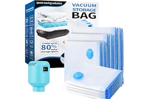 CKCLR Bolsas de Almacenaje al Vacio 10 Piezas 2XL+2L+2M+4S con bomba de aire eléctrico, Bolsas de Vacio Almacenaje al Vacío para Guardar Ropa, Ropa de Cama, Edredones, Almohadas, Mantas