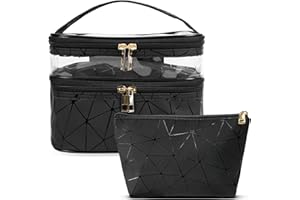 ELCM Makeup Bag 2Pcs Double Layer Travel Cosmetic Bag Waterproof Large Capacity Toiletry Bag Make up Organizer for Women Men