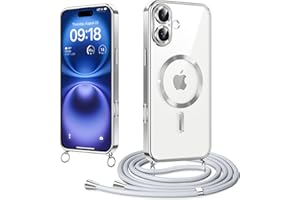 Woijrly Magnetic Mobile Phone Strap with Strap for iPhone 16 Case, [Compatible with Magsafe] Mobile Phone Case with Adjustable Cord Removable Strap, Crossbody Protective Case for Hanging Cord, Silver