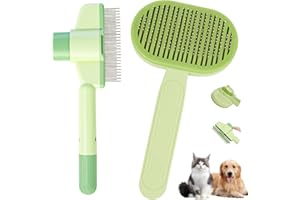 Omtofo 2 Teiliges Set Selbstreinigende Haustierbürste, Fellblitz Bürste Katze Mit Auslöseknopf, Selbstreinigender Haustier Flohkamm Fellpflegebürste für Langhaar und Kurzhaar(Green)
