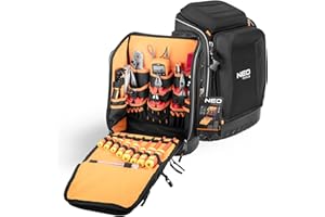 NEO TOOLS Sac à dos à outils pour électricien, 31 pièces, avec outils pour électricien, 26 poches, kit d'outils électriques mobiles et durables, dans un sac à dos, 01-313