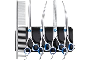 CLDFDC Forbici per Toelettatura Cani,Toelettatura Cani Professionali 6 In 1 Forbici,Forbici per Toelettatura Professionali Set Forbici per Taglio Capelli per Cani Gatti Animali Domestici