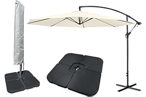 Jarder Libra Garden Parasol Set Cantilever Umbrella, 4-Piece Base and Waterproof Cover