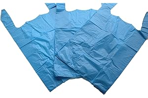 GP Globe Packaging 100 x Strong 11x17x21" Blue Plastic Vest Carrier Bags, 18mu, 1