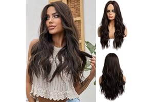 Esmee Długie Faliste Ciemnobrązowe Peruki dla Kobiet Naturalne Syntetyczne Włosy Odporne na Ciepło Peruki dla Codziennego Użytku Party-24 Cali