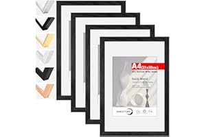 HIMEETIME® 4x Marco de fotos A4 21x30 cm Negro de Madera marcos cuadro,Aplicable para fotos de A5 15x21 cm con paspartú o 21x 29.7cm sin paspartú,Para Decoración Hogar marco A4