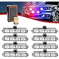 Automaze Car Police Light 8 X 4 LED With Wireless Remote, Red & Blue Police Strobe Flasher Light Dash Emergency Warning Lamp 12V