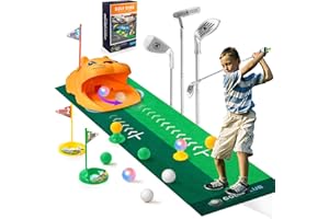 Kazaigou 18 Stück Minigolf Set Spielzeug für Kinder, Kinder Golf Spiele Indoor Outdoor Golfkoffer Spiel Set mit 3 bunten Golfschläger, 8 Bälle, Putting Matte Spielzeug für Jungen