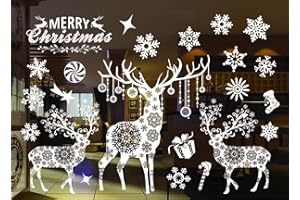 SINWIND Noël Autocollants Fenetre NoëL Décoration Stickers Noel Deco Fenetre Décoration Fenetre Noel Deco pour Accueil/Boutique Décorations Autocollant Amovibles Statique Autocollants (élan)