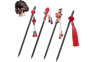 MOLAIN 4 Horquillas De Madera Para El Pelo Chino Japonés Estilo Vintage Con Flores Hechas A Mano De Madera Para Mujeres Y Niñas
