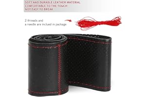 ZATOOTO skórzany pokrowiec na kierownicę do samochodów ciężarowych, DIY, 44-46 cm, antypoślizgowy, z igłą i nitką (czerwony)