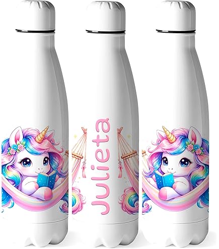 Botella 500ml Botella Agua Unicornio Acero Inoxidable 500ml - Personalizable Con Nombre, Libre De BPA, Regalo Niña Botella Agua Acero Inoxidable 500ml
