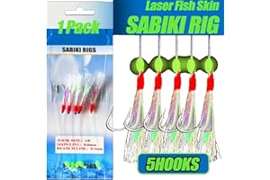 Mitraillette TSURI Sabiki avec Plume Brillante 5 cm – Leurre de Pêche en Mer pour Maquereaux, Bars, Lieus et Orphies Taille hameçons : 1/0