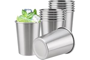 SOMLAW Tazza in Acciaio Inox 260 ml - 12 Pezzi Tazze In Metallo Riutilizzabile, Bicchieri Impilabili, Impilabile Tazza Acciaio Inox Campeggio, Adatto per Famiglia, Picnic, Viaggi, Barbecue, Escursioni
