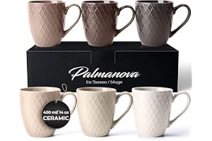 MIAMIO - Set 6 keramiska kaffemuggar (6×350 ml) - Palmanova | Stora keramiska muggar för cappuccino, te och latte macchiato